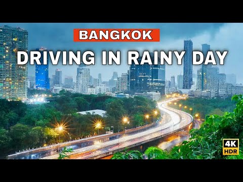 Dia chuvoso dirigindo na cidade de Bangkok | Dirigindo na Tailândia 🇹🇭🚙