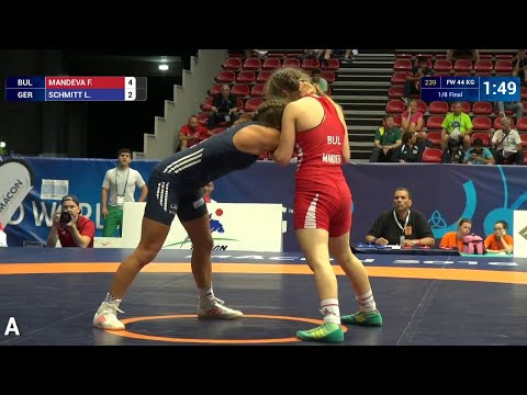 1/8 FW - 44 kg: F. MANDEVA (BUL) df. L. SCHMITT (GER) by FALL, 10-4