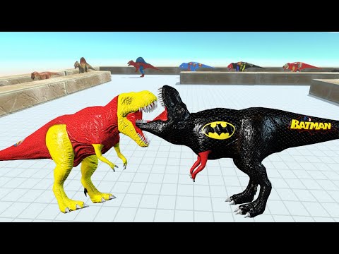 BATMAN SUPERMAN T REX DEATH RUN - Animal Revolt Battle Simulator