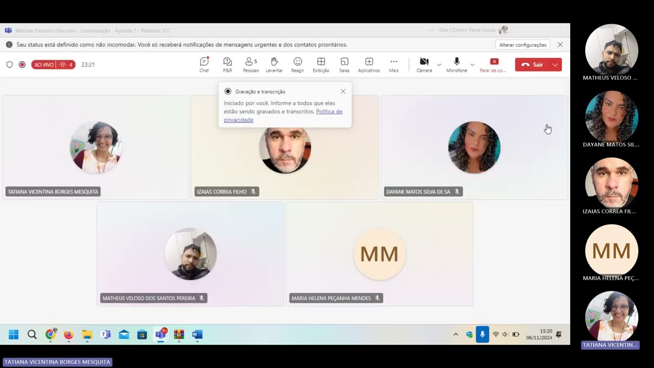 Encontro Síncrono Comunicação Agenda 7 - Relatório de TCC