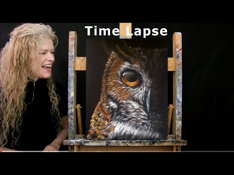 TIME LAPSE Learn How to Paint NIGHT OWL with Acrylic - Animal Portrait Step by Step Fun Tutorial