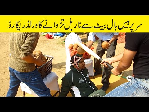 coconut breaking on head with base ball bat in one minute