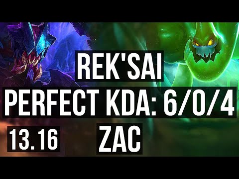 REK'SAI vs ZAC (JNG) | 6/0/4, Rank 6 Rek'Sai, Dominating | KR Challenger | 13.16