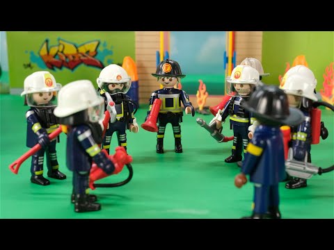 School House Fire - Playmobil Firefighters with Fire Truck and Ambulance