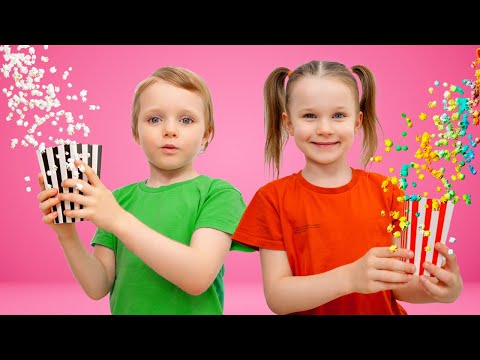 Kinder und das Abenteuer am Regenbogen-Popcorn Stand | Eine Sammlung von Videos für Kinder