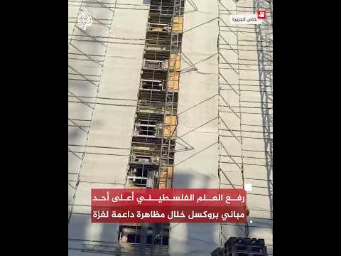 فيديو | رفع العلم الفلسطيني أعلى أحد مباني بروكسل خلال مظاهرة داعمة لغزة