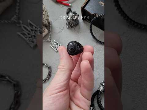 Кольцо печатка перстень мужское стальное DRAGON EYE 19 из медицинской нержавеющей стали с Черным камнем - фото 1 - id-p1810484274