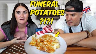 Brits Try Funeral Potatoes for the first time! (You Have Funeral Food) ?