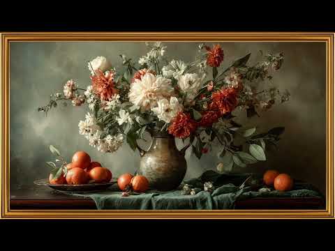 Vintage Golden blooms: transform your tv with framed flowers art tv screensaver with music