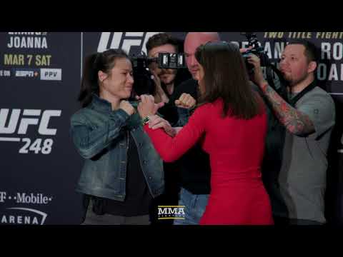 UFC 248: Zhang Weili vs. Joanna Jedrzejczyk Media Day Staredown - MMA Fighting