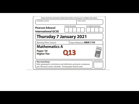 Q13 of IGCSE math Exam Edexcel January 2021 Paper 1 H