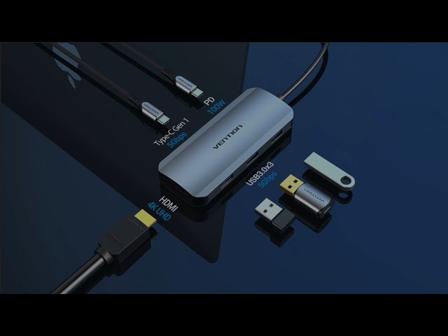 Vention TOFHB Docking Station 6 in 1 USB-C a HDMI 4K/3xUSB3.0/USB-C Gen1/PD100W 0,15 m Grigio video