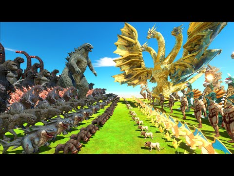 Dark Monster War - Team Dark Godzilla 2014 x King Kong Kaiju Boss VS Team Yellow King Ghidorah