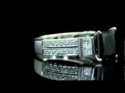3 1/2 CTW Princess Cut Black and White Diamond Engagement Ring in 14K White Gold