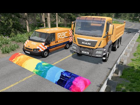 Cars vs RainBow Colors Massive Speed Bumps #2 - BeamNG.drive