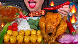 MASSIVE EATING WHOLE CHICKEN CURRY, QUAIL EGG CURRY, CHILI & BASMATI RICE ASMR 먹방 MUKBANG Sounds