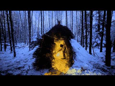 Extreme Cold Survival Alone: I Built a Hidden Forest Shelter With Fire Inside at −25°C for Life!!