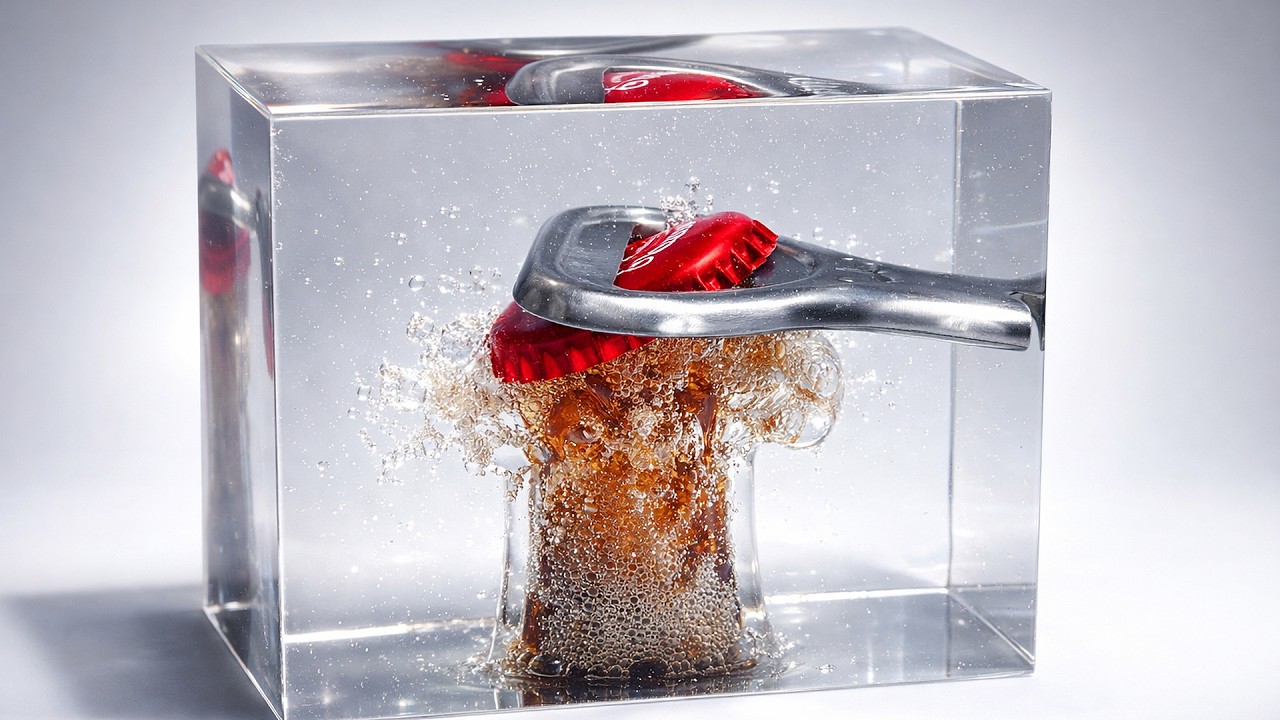 Opening a CocaCola bottle in Epoxy Resin. Cola Frozen in Time – Real Explosion