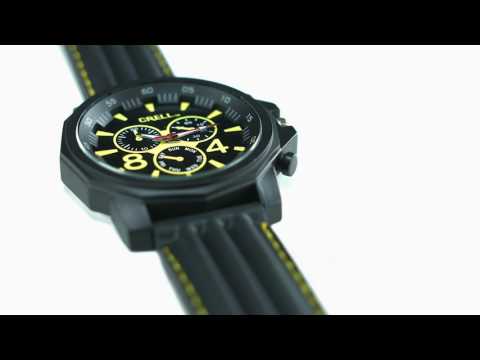 Crell Metall-Armbanduhr im Chronographen-Look, Silikonarmband, schwarz/gelb