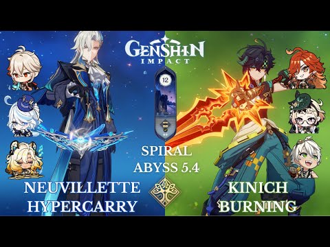 C0 Neuvillette Hypercarry and C0 Kinich Burning - 5.4 Spiral Abyss Floor 12 9 Stars - Genshin Impact