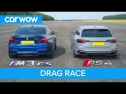 BMW M3 CS vs Audi RS4 - review & DRAG RACE, ROLLING RACE & BRAKE TEST