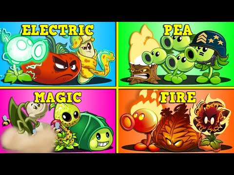 Team Plants ELECTRIC x PEA x MAGIC x FIRE Battlez - Who Will Win? - PvZ 2 Team vs Team