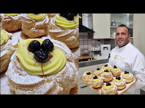 Zeppole di San Giuseppe al forno fatte in casa.Ricetta spettacolare fatta totalmente a mano