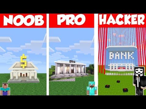 Minecraft SECURE BANK HOUSE BUILD CHALLENGE - NOOB vs PRO vs HACKER / Animation !! Game Twister