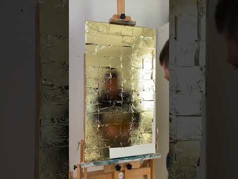Large canvas | Metal leaf prepping ✨#goldleafart #goldleaf