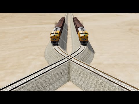 Impossible Two Overlapping Rail Tracks Vs Train Crossing - BeamNG.Drive