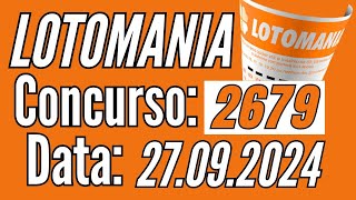 ???? Lotomania de hoje, Lotomania 27/09, Resultado da Lotomania 2679,
