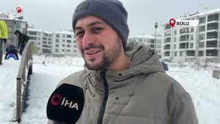Bolu’da Kar Yağışının Tadını Çocuklar Çıkardı Parklar Kayak Pistine Döndü
