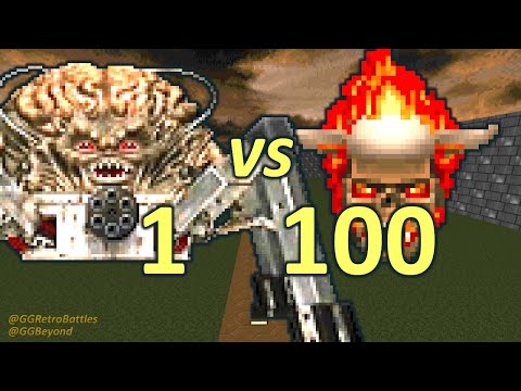 Spider Mastermind vs 100 Lost Souls - Monster Infighting - Doom Retro Battles