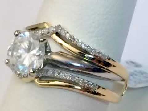 14k Yellow Gold Two Rows Solitaire Enhancer Diamonds Ring Guard Wrap Insert