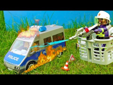 Fire Truck, Police Car Toy Play | Playmobil Toy for Kids