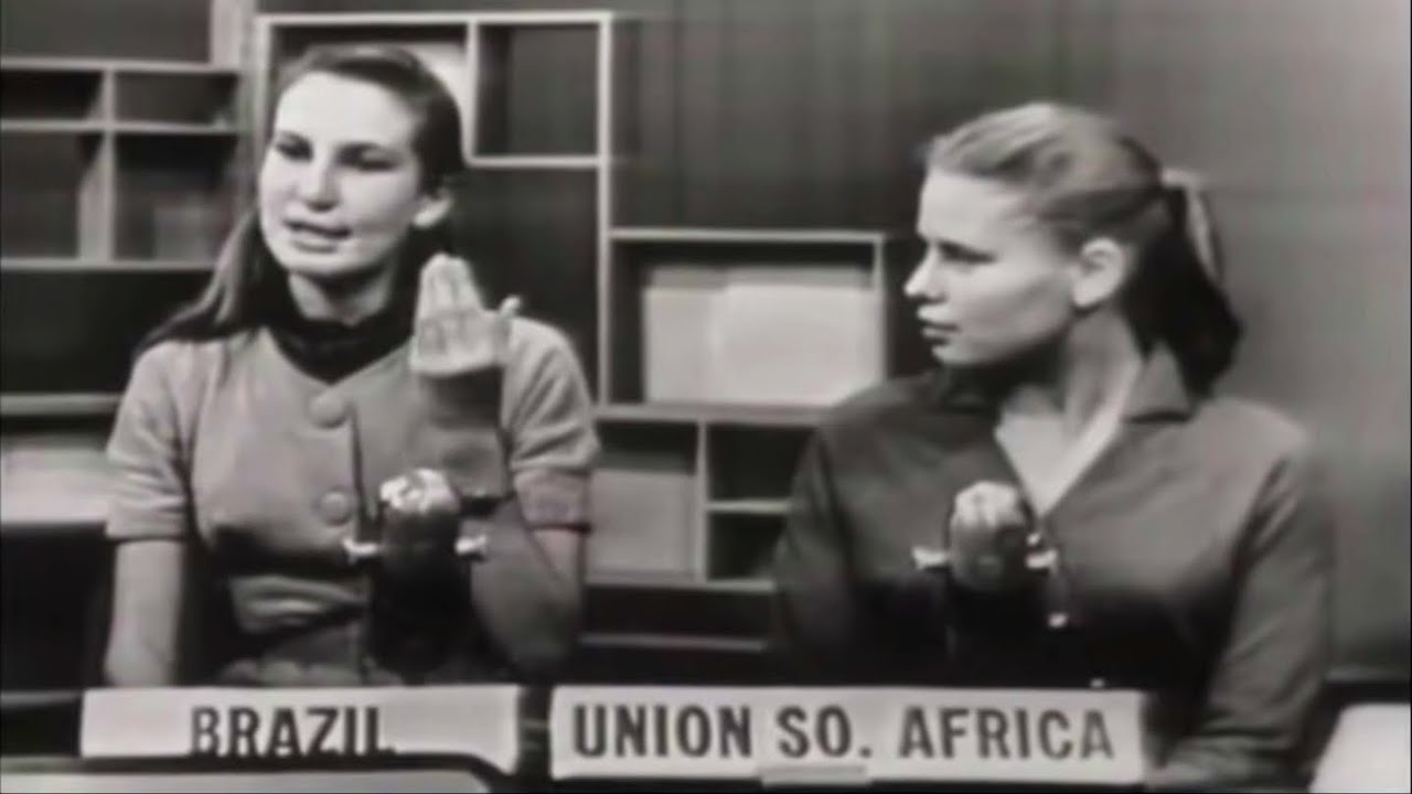 1958 High school exchange students: Brazil, Ethiopia, Italy, S. Africa. "How do you view Americans?"