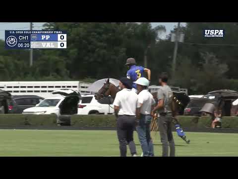 Park Place's Hilario Ulloa scores on Lavinia Irupe in the 2023 U.S. Open Polo Championship® Final