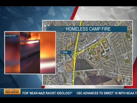 Fire under highway overpass in Salinas