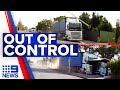 Shocking moment out-of-control truck ploughs through busy intersection | 9 News Australia