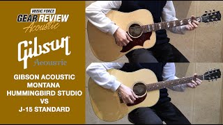 Video thumbnail for Gibson Montana Hummingbird Studio Walnut VS Gibson Montana J-15 Standard Walnut Review (No Talking) by Music Force Official