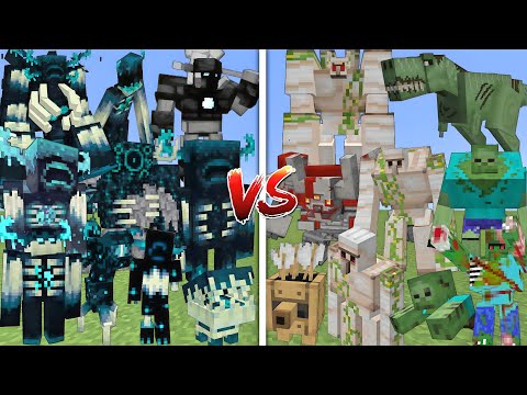 ALL MUTNAT WARDENS VS ALL MUTANT IRON GOLEMS & ZOMBIES ALLIANCE MOBS BATTLE IN MINECRAFT