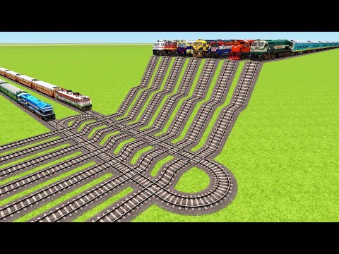 NINE TRAINS VS BIG CHALLENGE OVER U-TURNS RAILROAD STAIR SPEED BUMPS ▶️ Train Simulator | CrazyRails