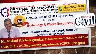 Hydrology and water Resources: Evaporation, Concept, Causes, Effects & Control by Mr M. Khamgaonkar