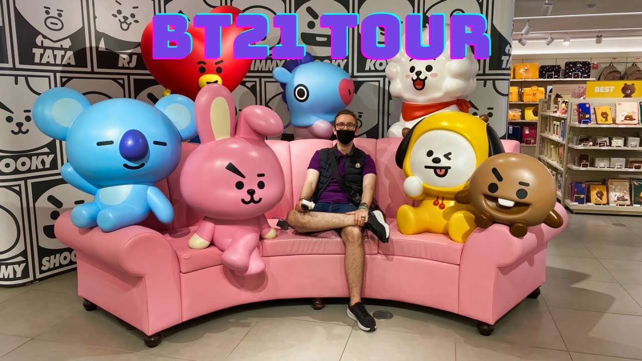 The BT21 Line Friends Flagship Store in Gangnam Seoul with the multi-floor character merchandise display and BT21 universe themed decoration