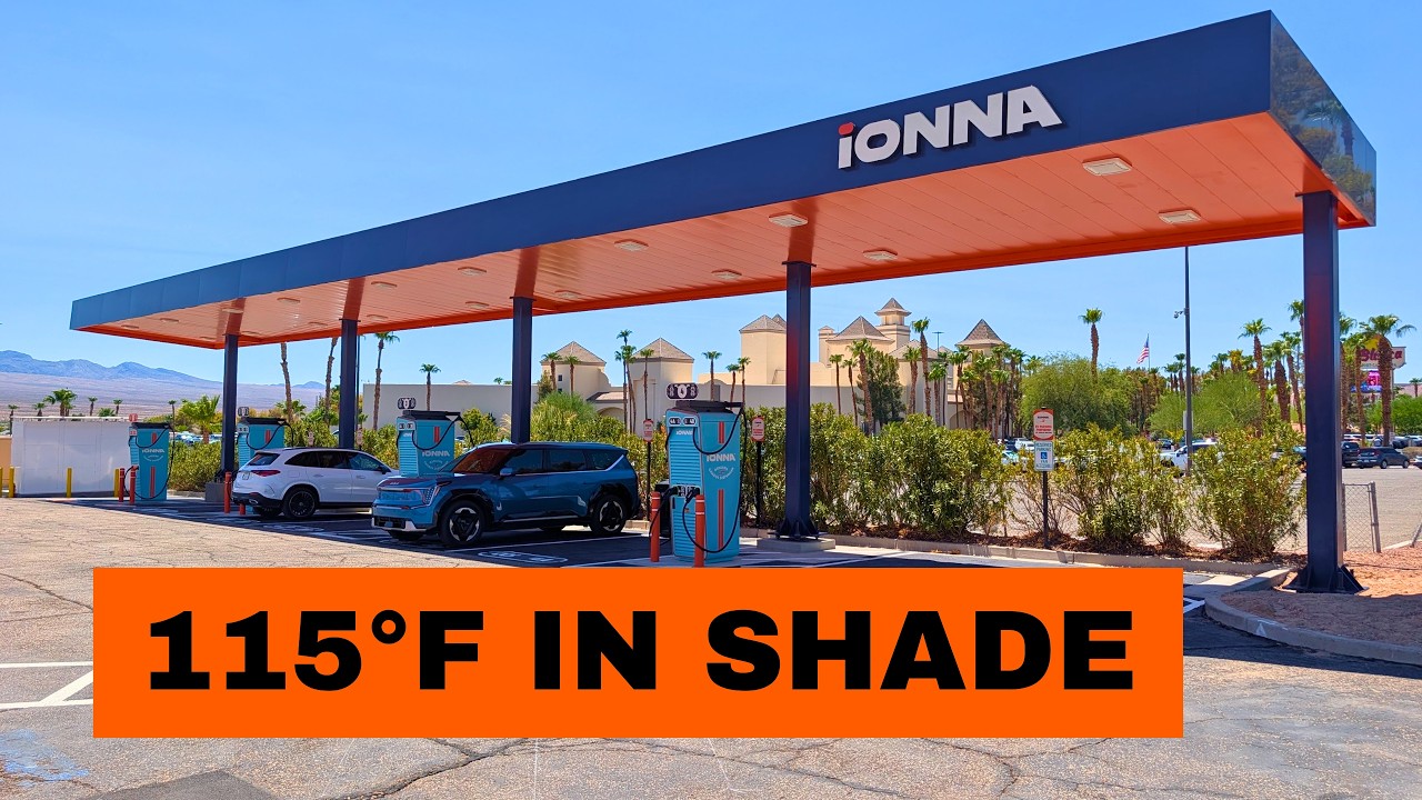 IONNA fast charging station with a shade canopy in Mesquite, Nevada