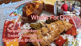 What&#39;s For Dinner  --  Dump and Bake Teriyake Chicken,  Baked Sweet Potatoes and Sugar Free Brownies