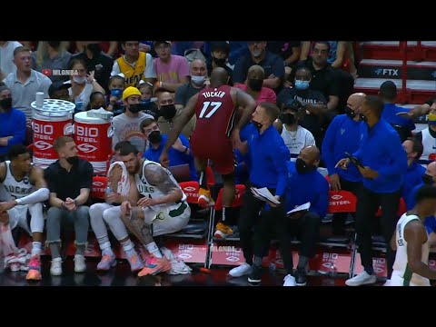 PJ Tucker diving at the Bucks bench | Heat vs Bucks | 2021-22 NBA Season