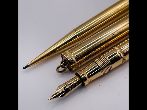 Parker Lucky Curve Duofold Gold Filled Ringtop Flex Set Fountain Pen and Pencil