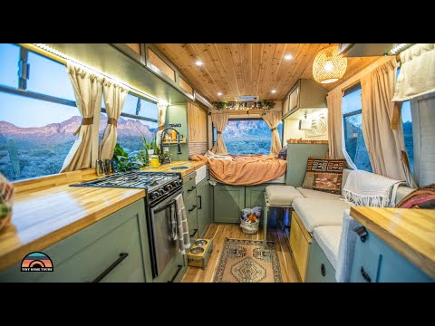 Beautiful DIY Shuttle Bus Tiny House - Built For Off Grid Life