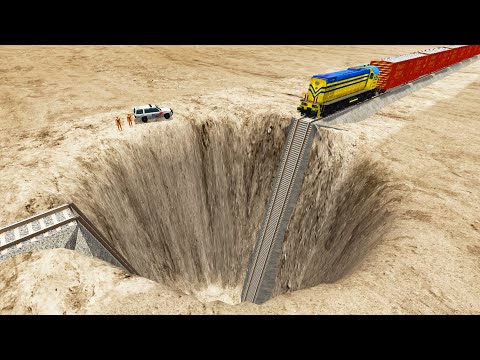 Trains vs Giant Pit - Monster Pit And Police Cars - BeamNG.Drive